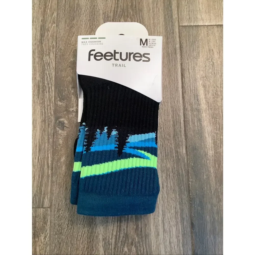Feetures Unisex MD Blue Aurora Trail Max Cushion Mini Crew Socks Outdoor A20-12